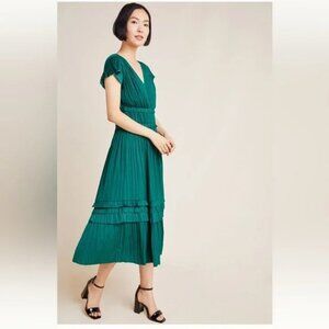 Anthropologie Teal Midi Dress with Ruffle Details
